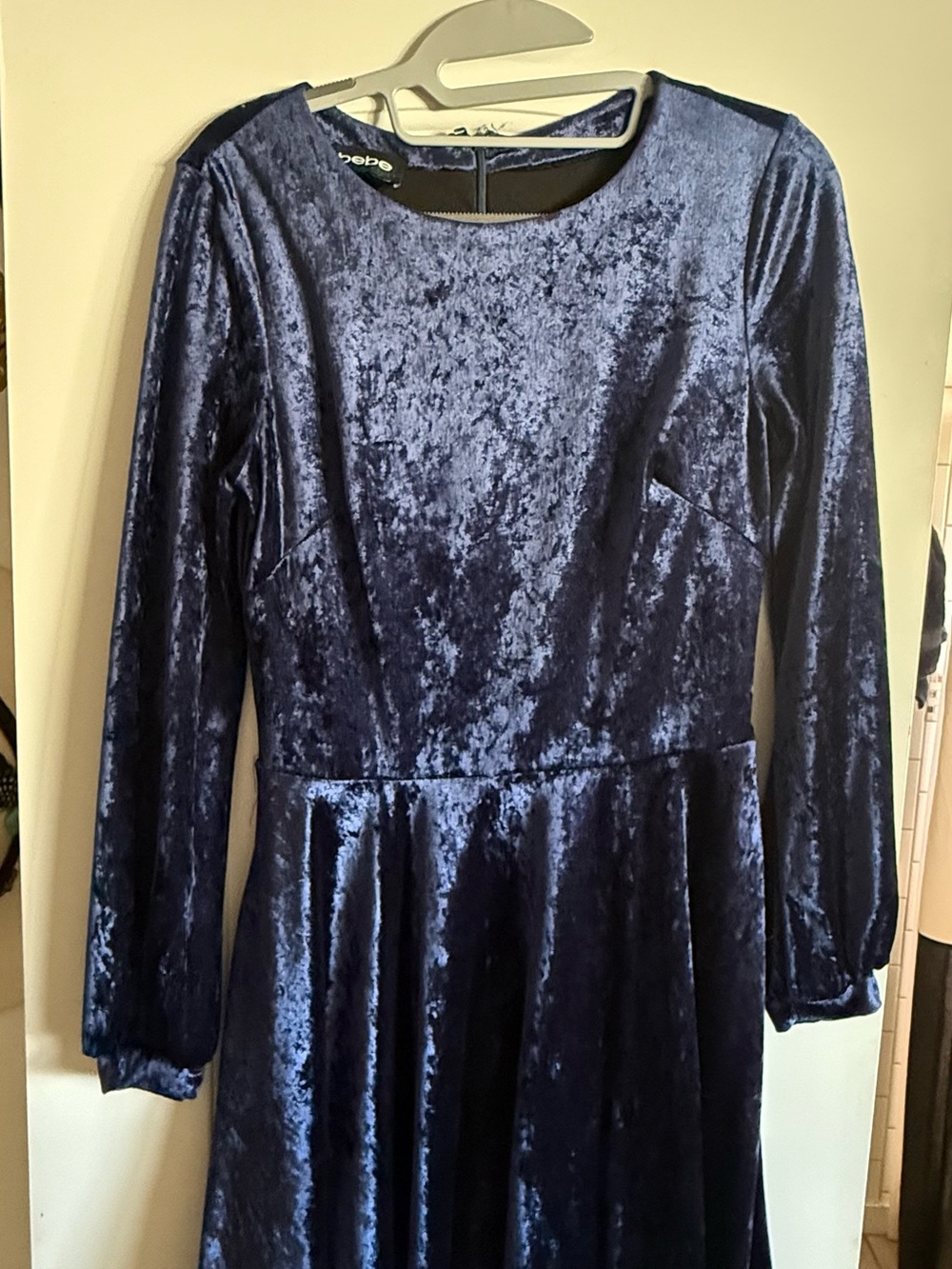 Bebe Navy Velvet Long-Sleeve Fit & Flare Dress